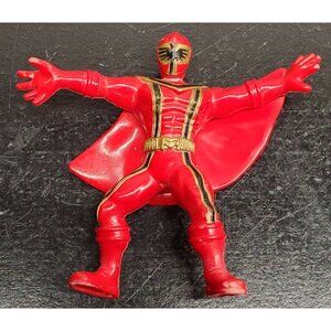 Red Superhero Action Figure With Cape - BVS Markings - Retro Collectible Toy